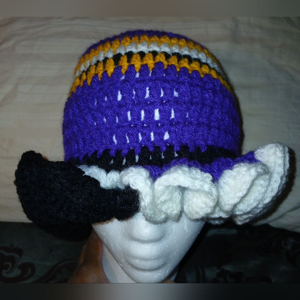 NWT Handcrafted Baltimire Ravens Crochet Ruffle Hat.